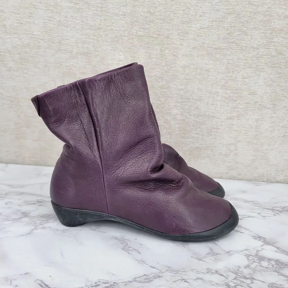 Softinos Women's Purple Leather Ankle Boots Booties